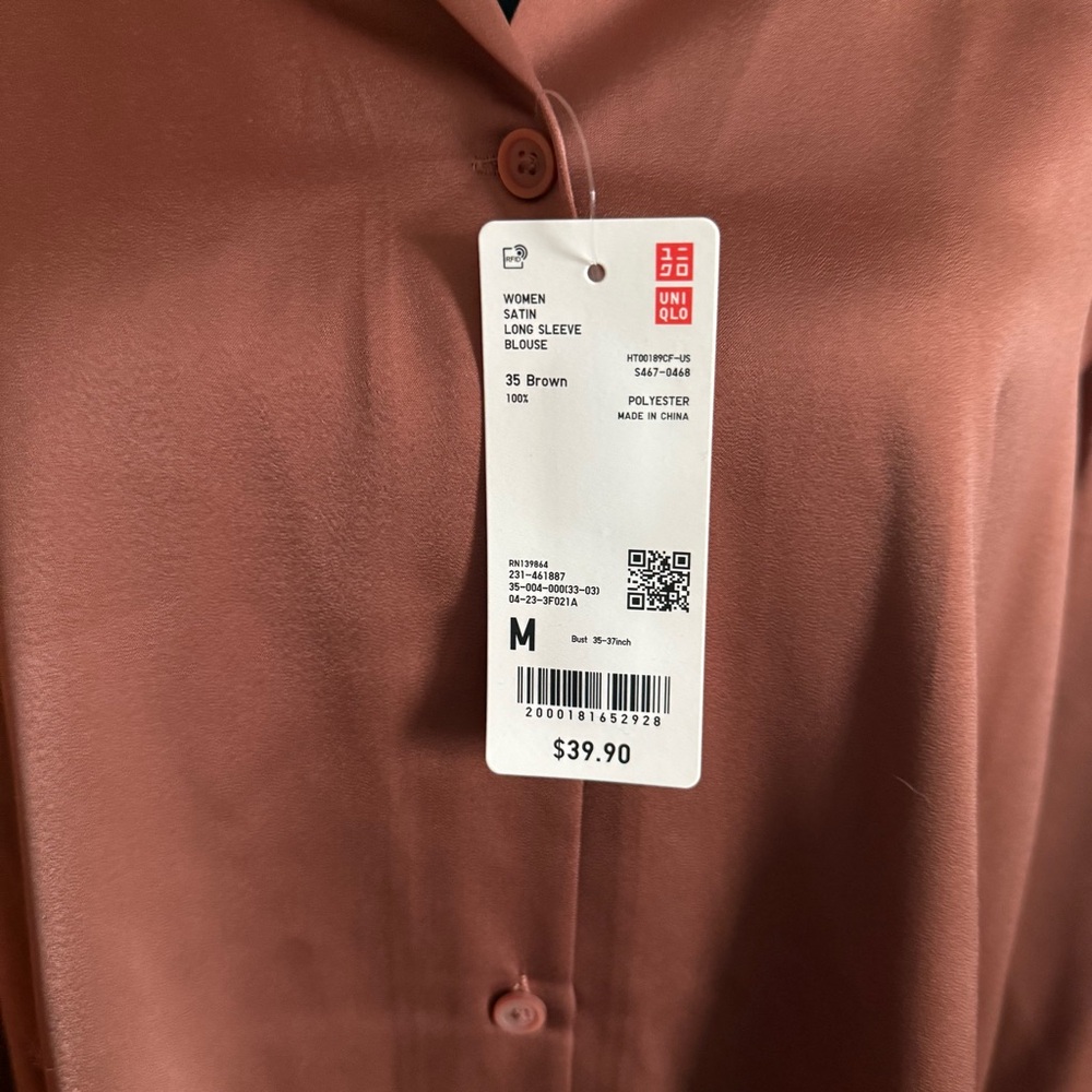 Uniqlo Rust Bronze Silky Button Down Top - Picture 11 of 13